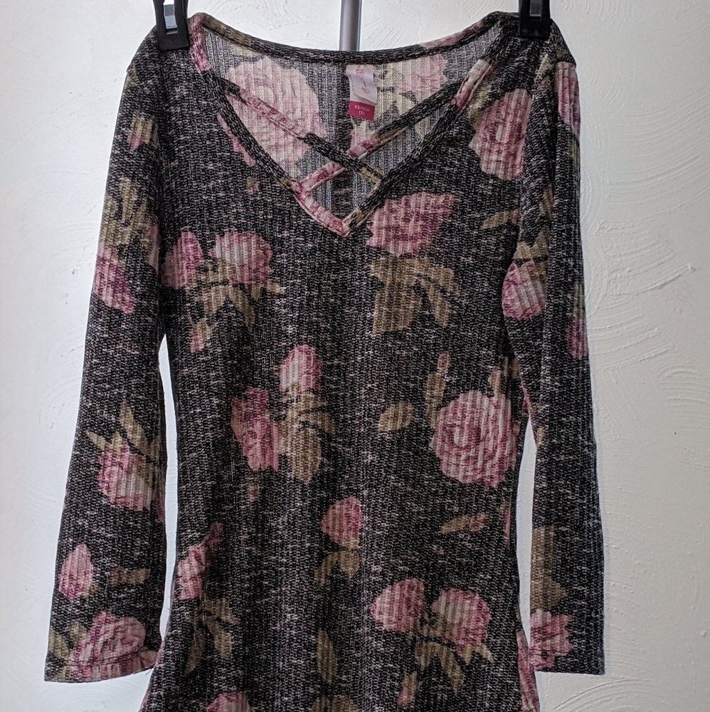 Black Half Sleeved short with pink flowers